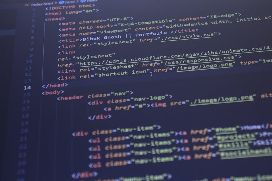 A close-up view of a computer screen displaying lines of code in a text editor or IDE, with syntax highlighting in various colors such as blue, orange, and white. The code includes CSS styles and HTML